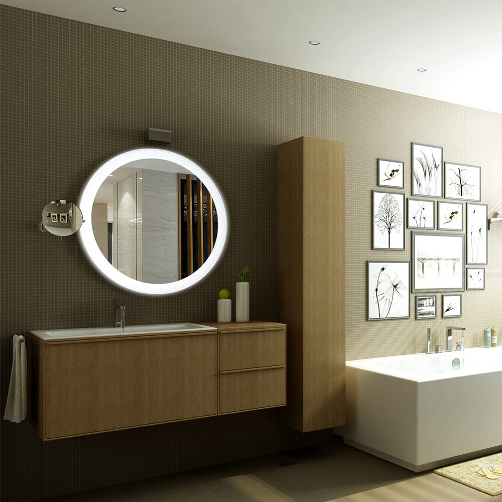 Frameless wide frosted mirror sence