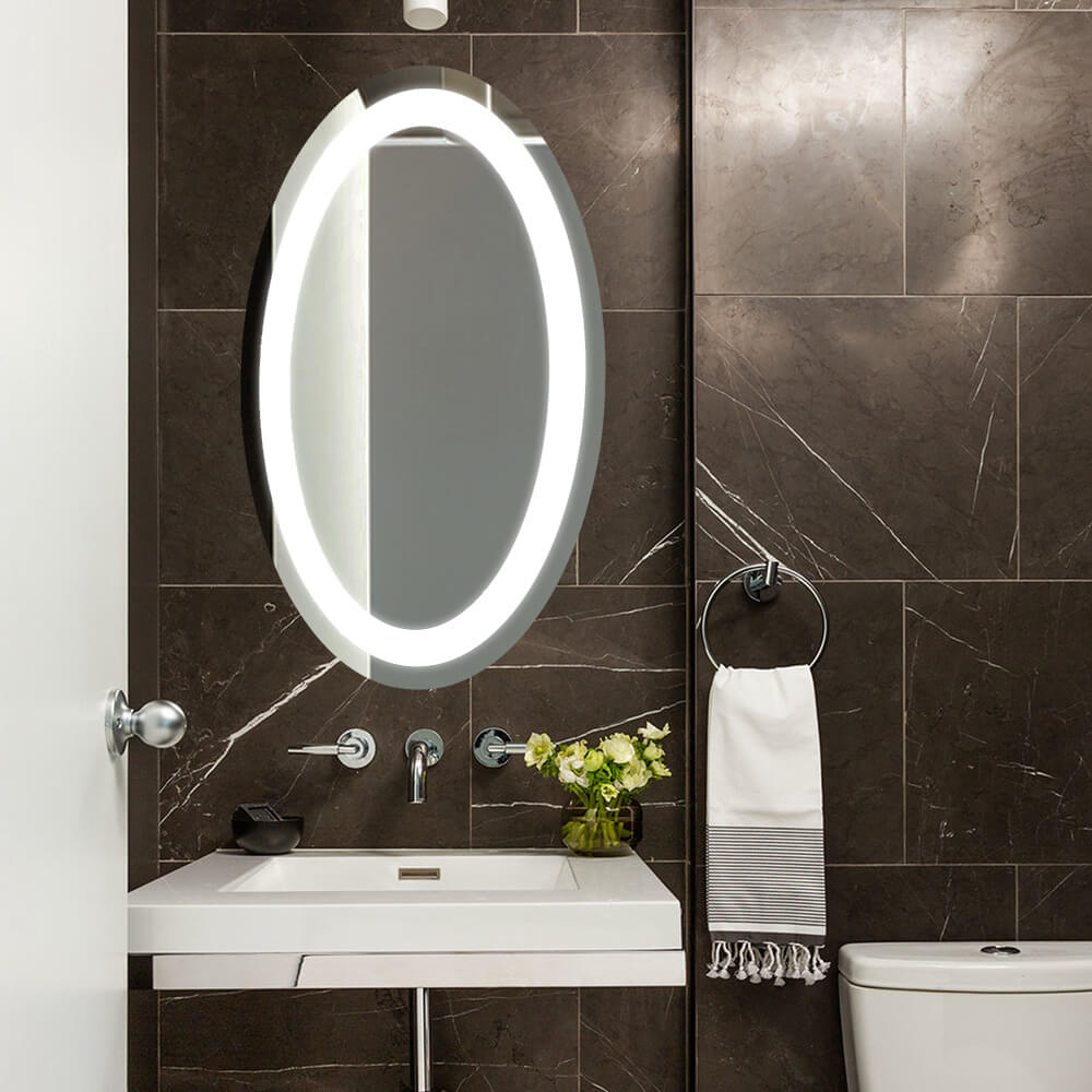 oval frameless wide frosted mirror