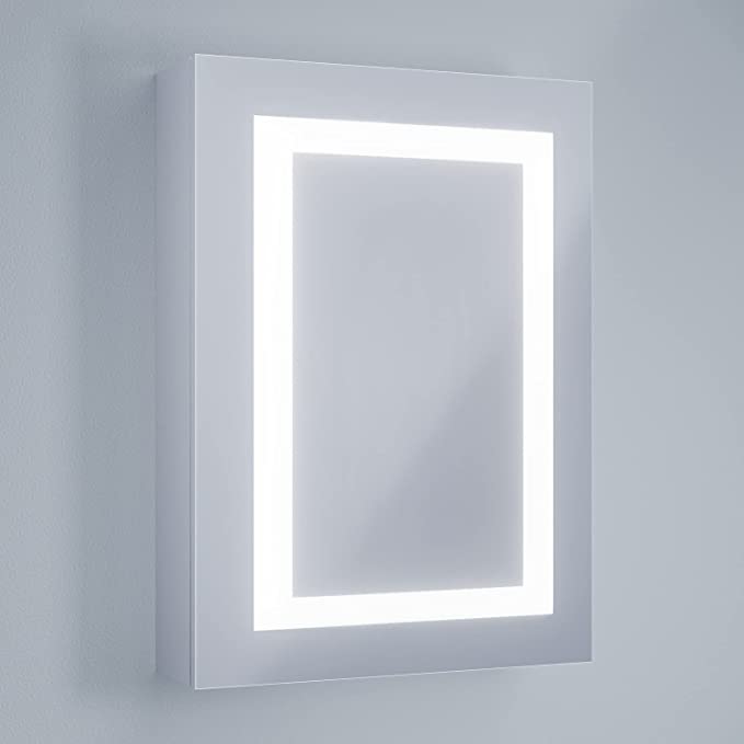 Mirror Cabinet| Wall Mounted LED Bathroom| Mirror Cabinet with Lights |Cold White Light| Inductive Switch| Adjustable Storage Shelves (Single Door/Left Hinge)