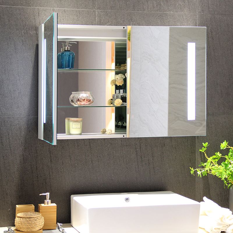 Double Door LED Mirror Cabinet with 2 side lights (2)