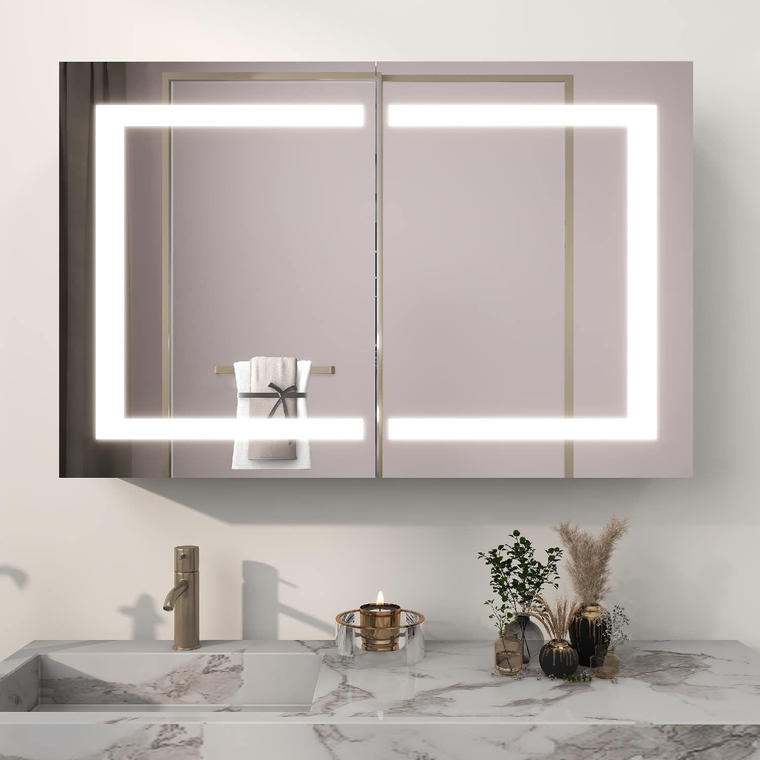 36x24 inch Surface Mount LED Bathroom Medicine Cabinet with Vanity Mirror