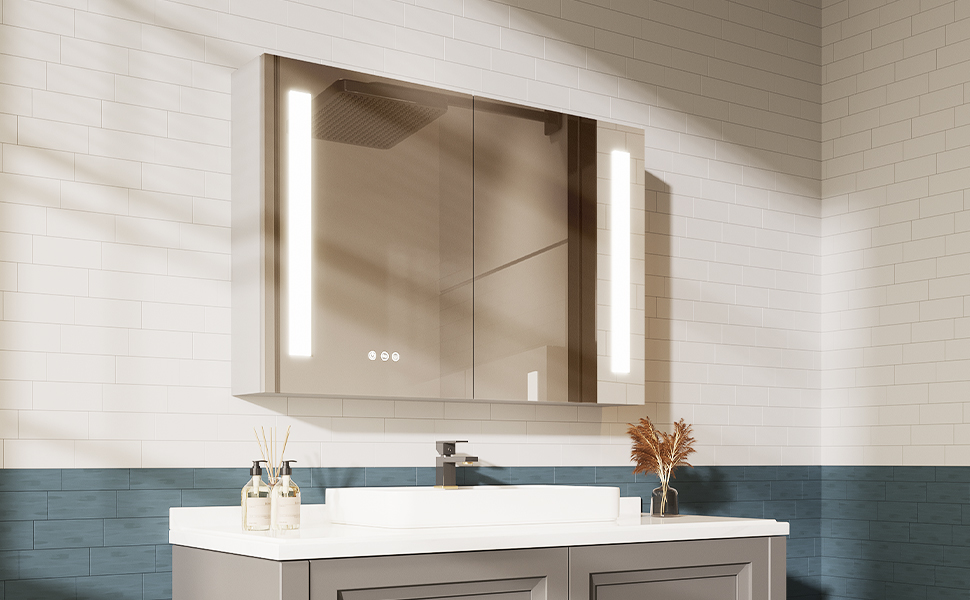 Mirplus a white led mirror cabinet with countertop showing elegant