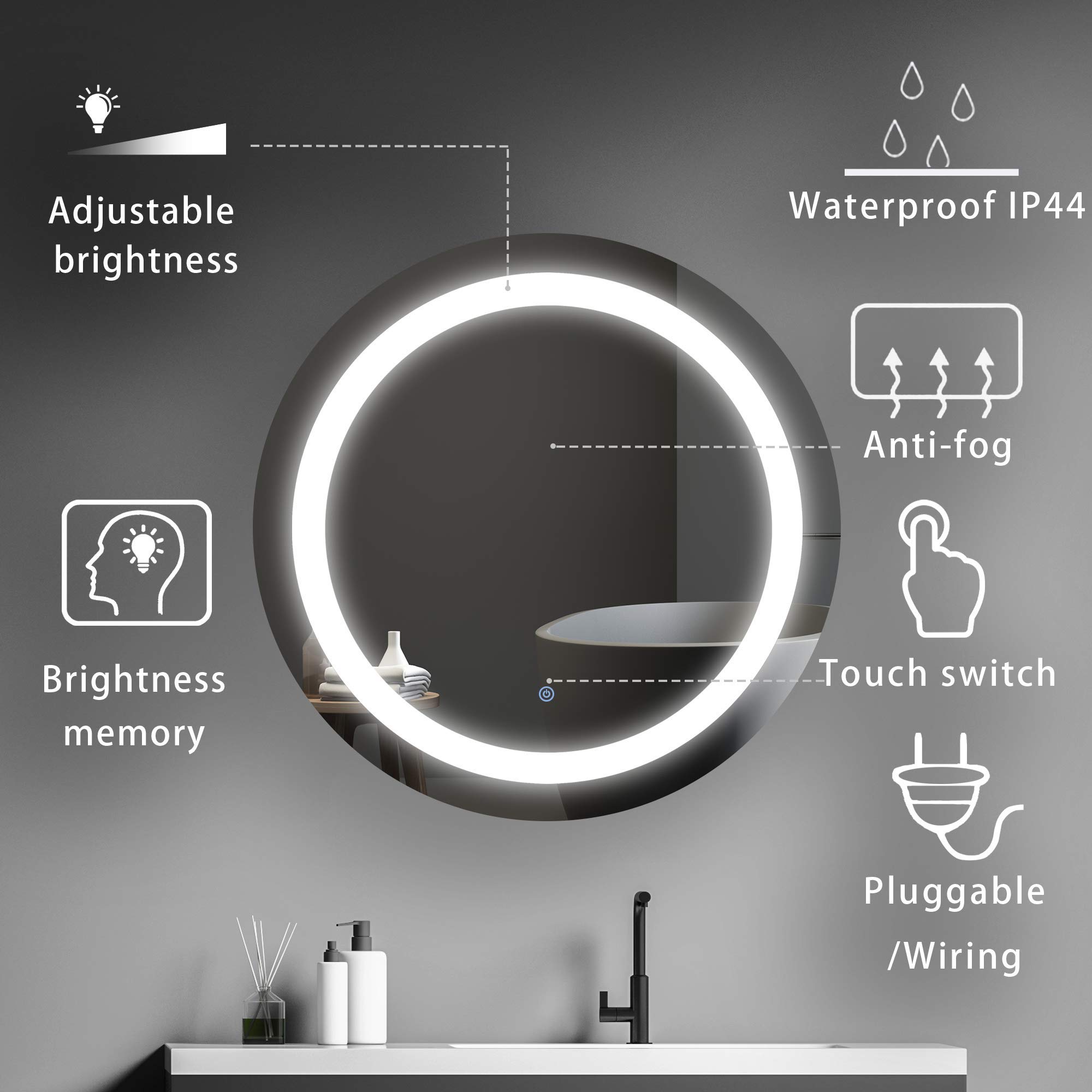 Mirplus-Round led mirror with multi-functions displaying
