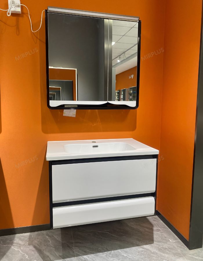 Modern design pvc bathroom cabinet with a mirror cabinet combine black and white color