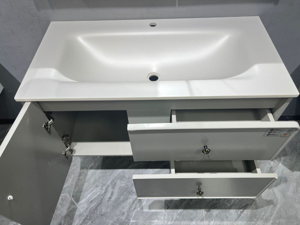 Smooth modern design pvc bathroom cabinet displaying feature and doors