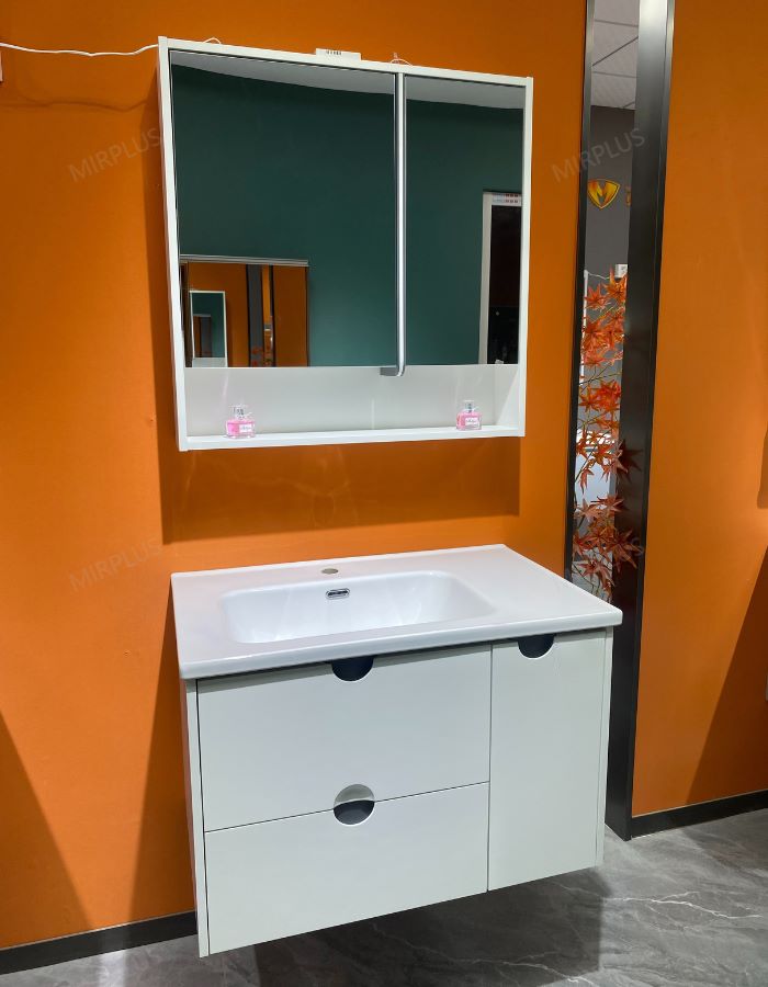 Modern design pvc bathroom cabinet with a mirror cabinet and stylish main cabinet door