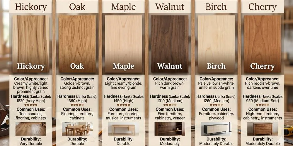 mulitiple natural wood material comparision 
