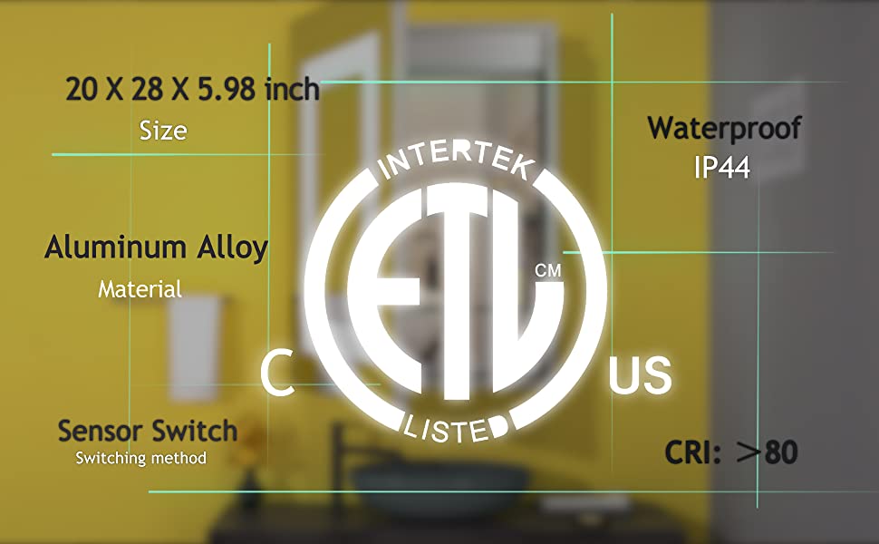 ETL Listed mark for Mirplus aluminum waterproof mirror cabinets.