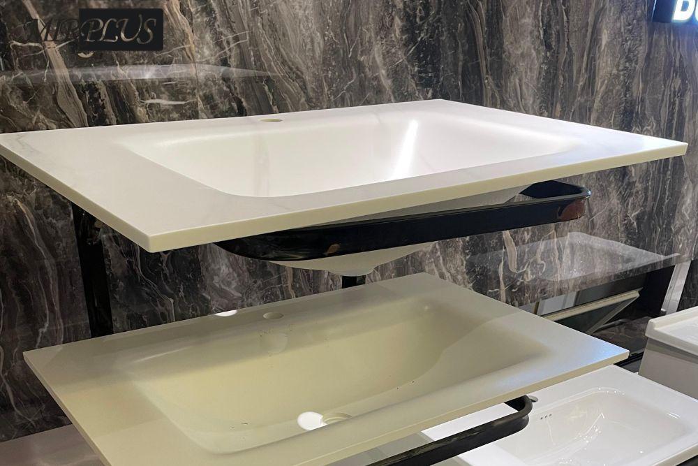Modern ceramic sink design for bathroom vanities, showcasing white rectangular basins.