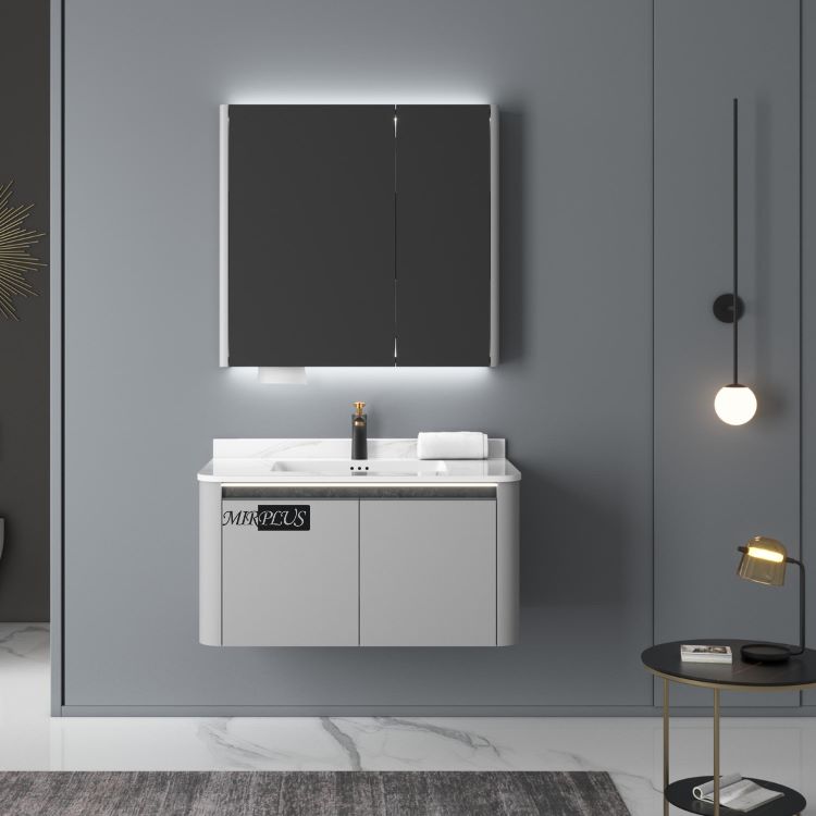 Mirplus Modern bathroom 8057H with a white vanity and a wall-mounted LED medicine cabinet mirror