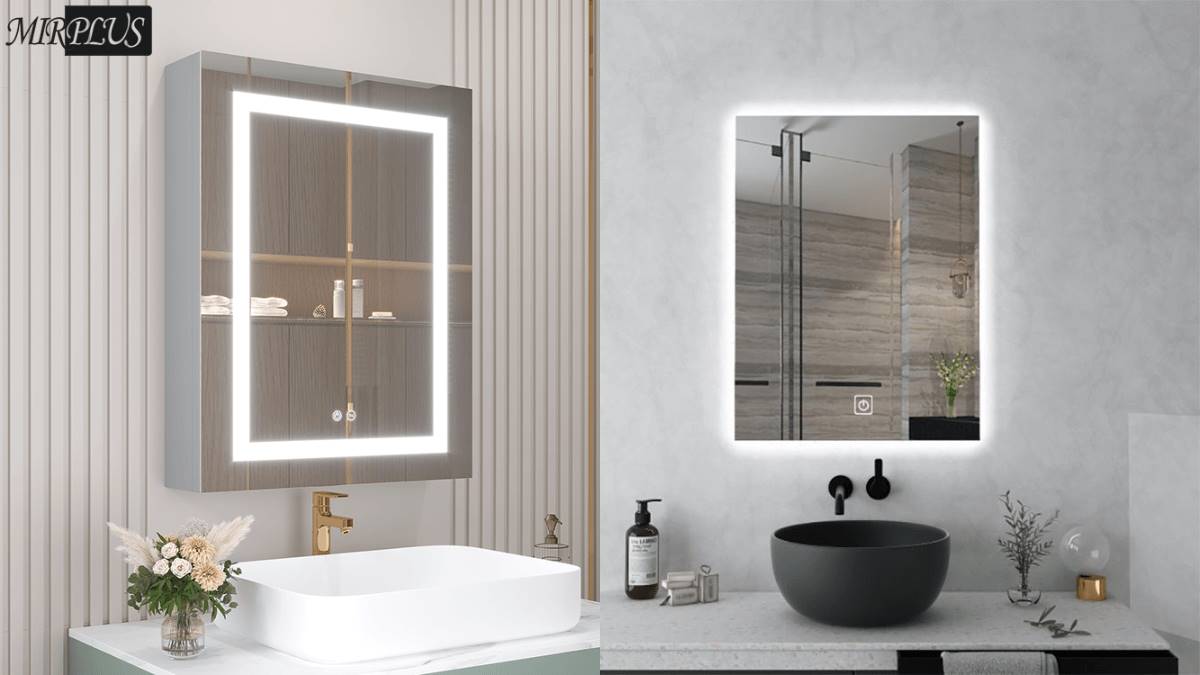 how to choose between frontlit vs backlit mirrors- photo comparision