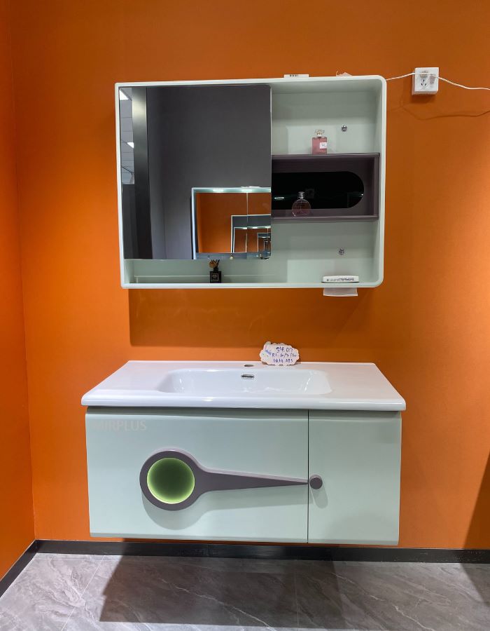 Modern design pvc bathroom cabinet with a mirror cabinet and special main cabinet door