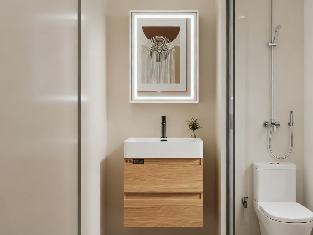 small bathroom cabinet in a compact bathroom