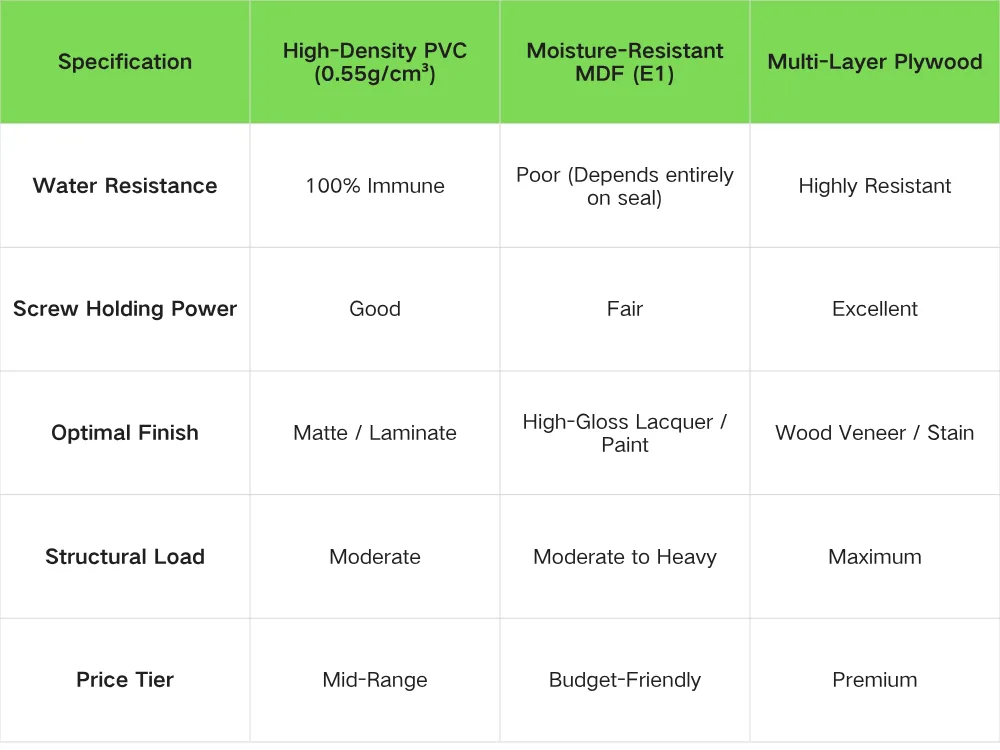 PVC vs MDF vs Plywood — Side-by-Side Comparison