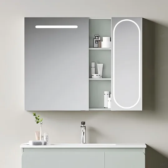 24x21 inch double door LED bathroom medicine cabinet with touch switch.